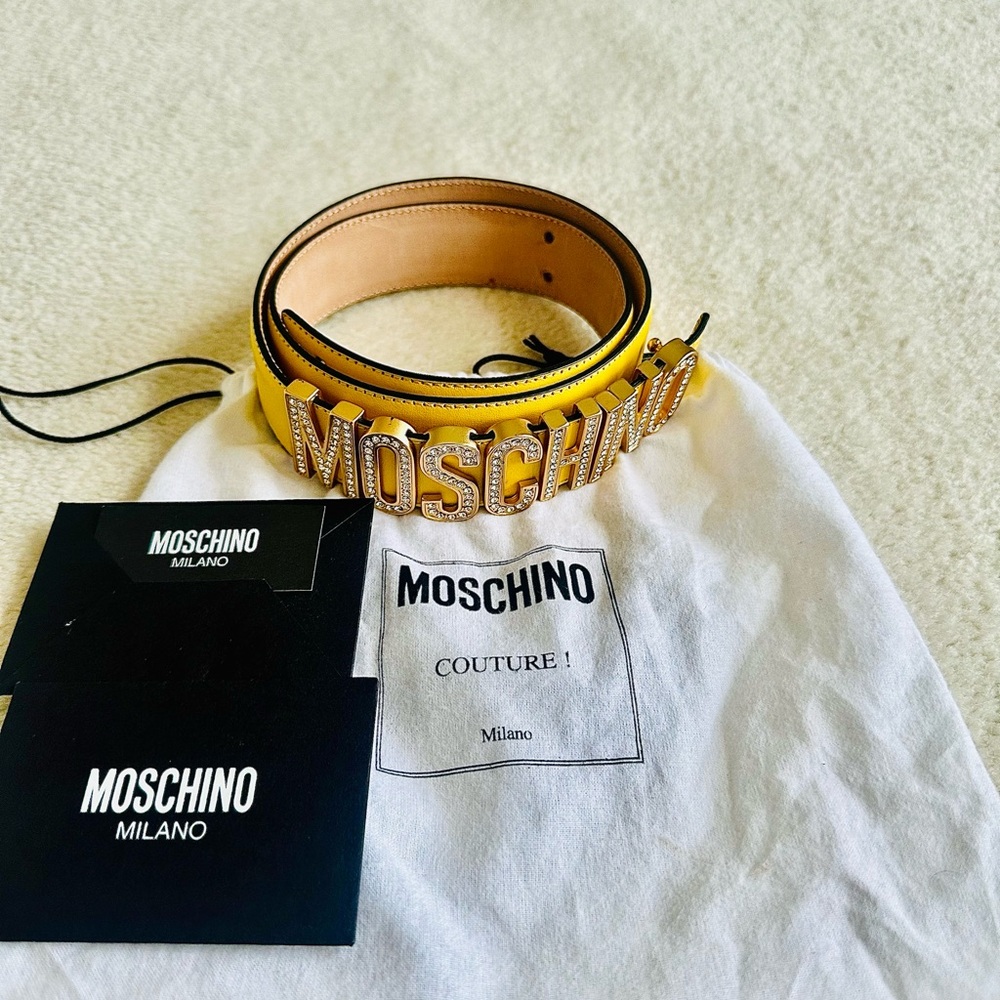 Moschino Yellow Leather Belt with Logo
